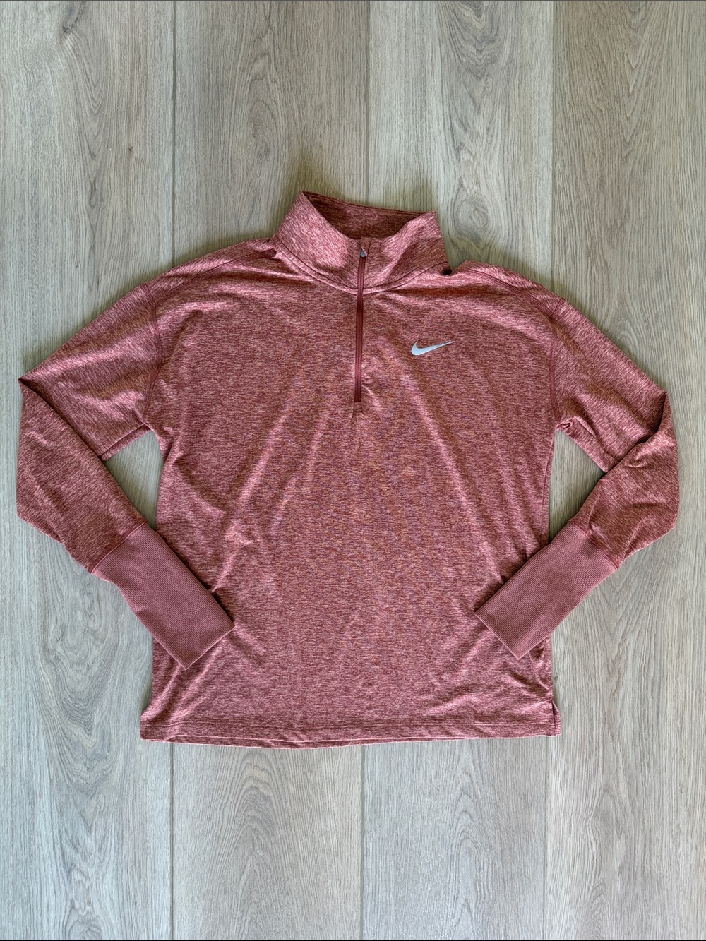 Nike Running 1/4 Zip Pullover Top Dri-FIT Rust Pink M, Reflective Detail